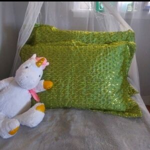 Reversible Lime Green Sequins and Polka-Dots Decorative Pillowcase Shams